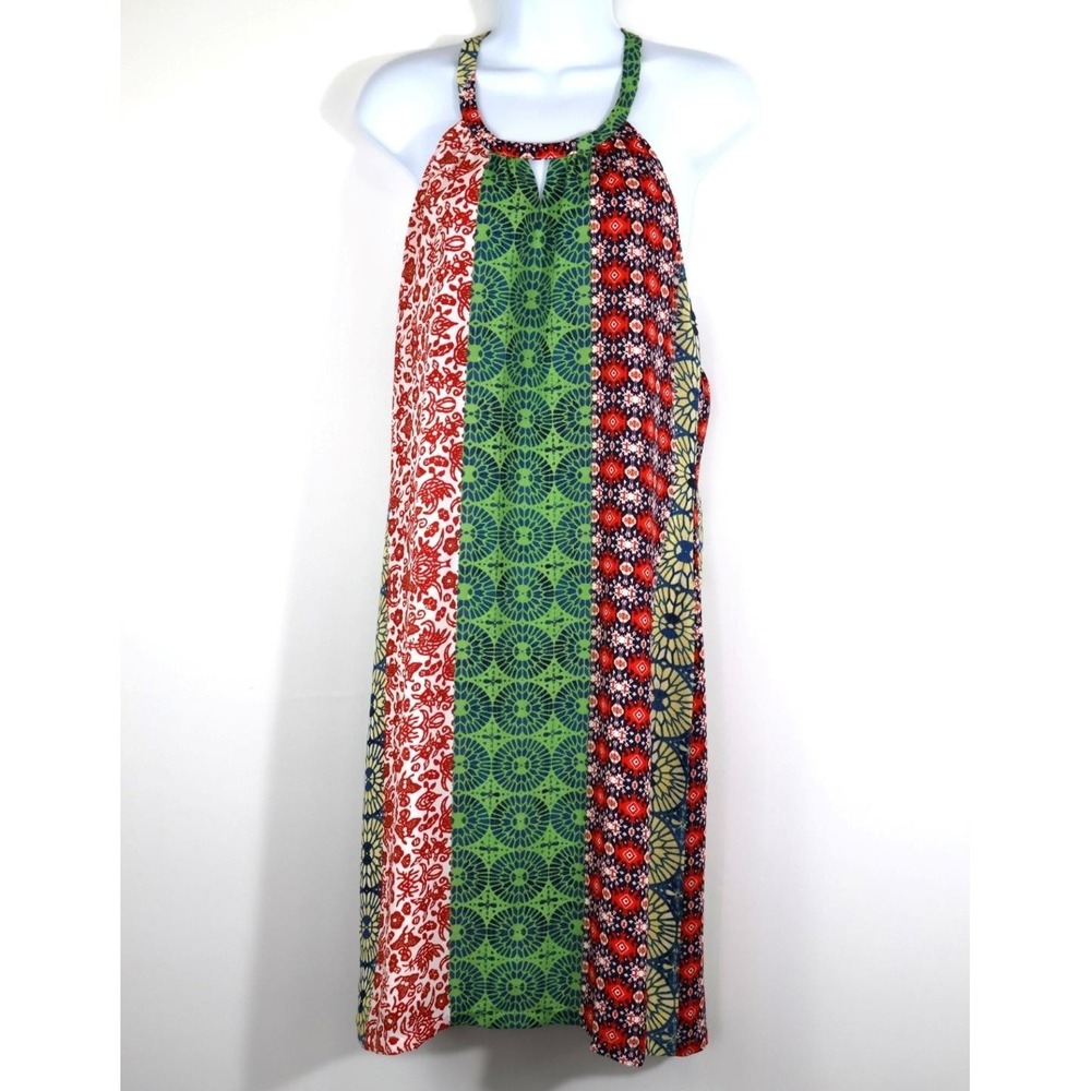 Laundry Shelli Segal Multicolor Patchwork Style Halter Dress Sz 8 Boho Chic NEW